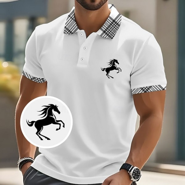 Men's Animal Horse Polo Short Sleeve Polo Shirts Collared Shirts Business Casual School Business Athleisure Daily Wear 3D Print Summer White Pink Blue