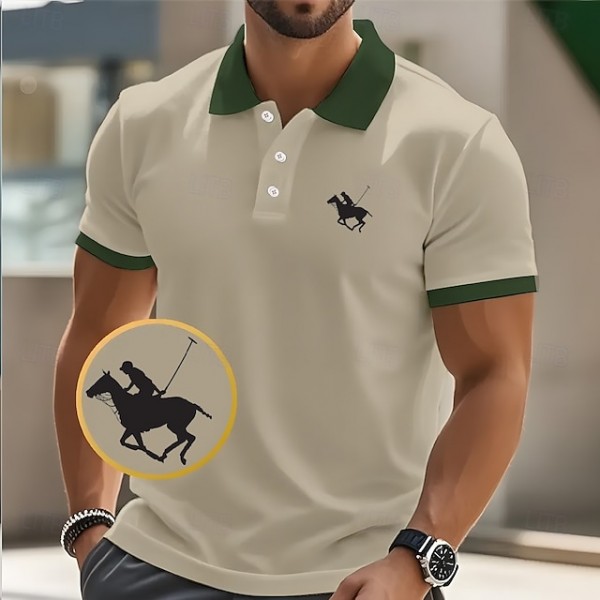Men's Horse Racing Polo Short Sleeve Polo Shirts Collared Shirts Casual School Outdoor Daily Wear 3D Print Summer Spring Fall Pink Navy Blue Brown