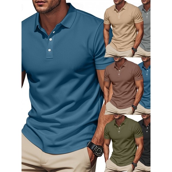 Men's Golf Shirt Golf Polos Shirts Work Casual Lapel Short Sleeve Basic Modern Plain Buttons Summer Regular Fit Black Blue Brown Khaki Army Green Gray Golf Shirt