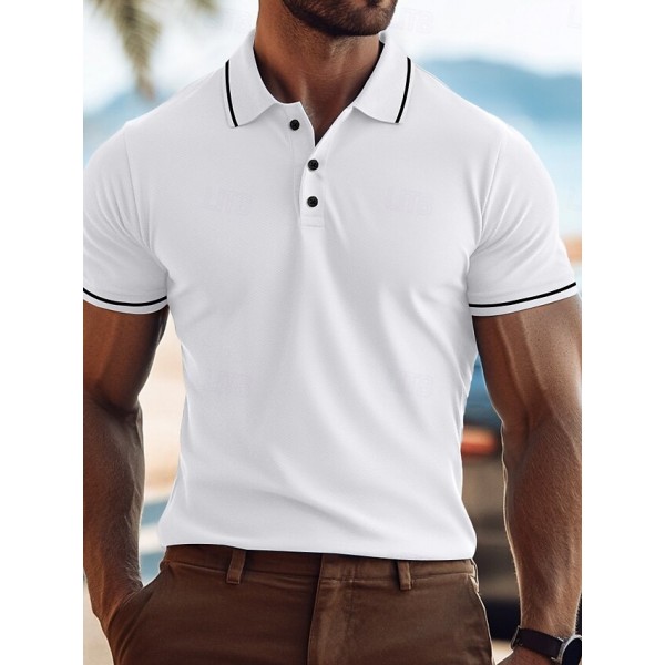 Men's Business Polo Golf Shirt Business Casual Lapel Classic Short Sleeve Color Block Buttons Summer Spring &  Fall Light Pink Dark Khaki Black White Light Green Navy Blue Business Polo