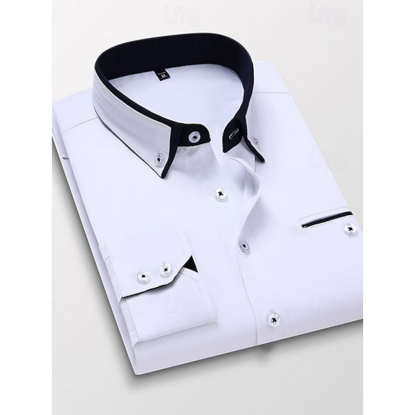 Men's Dress Shirt Button Down Shirt Collared Shirt Non Iron Shirt Plain Wedding Work White Pink Navy Blue Royal Blue Long Sleeve Collar All Seasons Clothing Apparel
