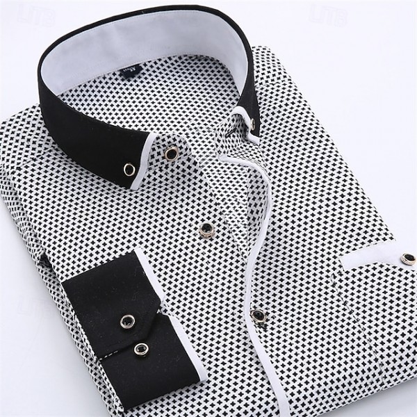 Men's Dress Shirt Button Down Shirt Collared Shirt Polka Dot Wedding Outdoor Black White Red Navy Blue Long Sleeve Turndown Summer Spring Clothing Apparel Print