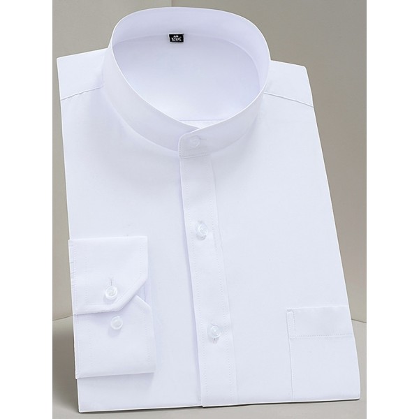 Men's Chinese Collar Shirt Mandarin Collar Shirt Dress Shirt Collared Shirt Button Up Shirt Plain Wedding Party Wine Black White Navy Blue Long Sleeve Grandad Collar All Seasons Clothing Apparel