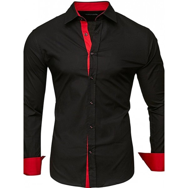 Men's Dress Shirt Collared Shirt Button Up Shirt Club Collared Shirt Plain Wedding Work Black White Red Navy Blue Long Sleeve Collar Spring Fall Clothing Apparel