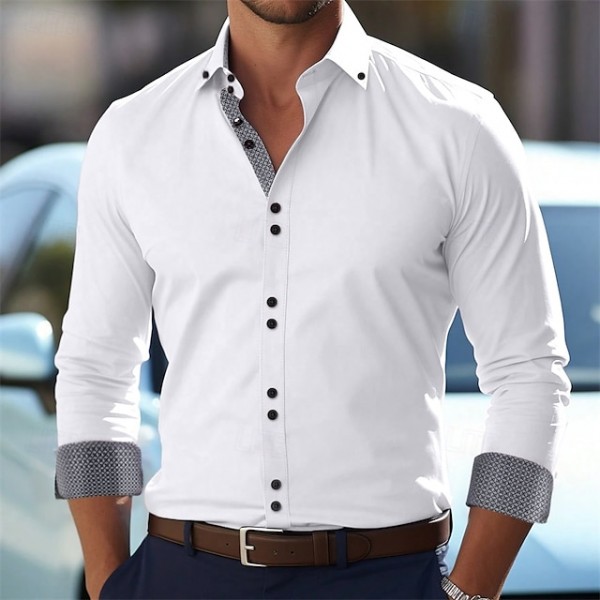 Men's Dress Shirt Button Down Shirt Wrinkle Resistant Wedding Outdoor Light Blue Black White Pink Long Sleeve Turndown Summer Spring Clothing Apparel