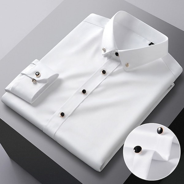 Men's Dress Shirt Button Down Shirt Stretch Solid / Plain Color Wedding Work Black White Pink Navy Blue Long Sleeve Turndown Spring &  Fall Clothing Apparel Sexy