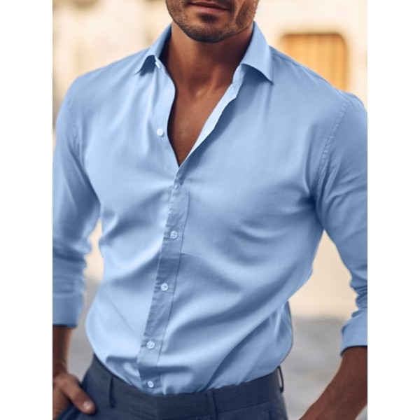 Men's Shirt Dress Shirt Plain Office & Career Wedding Party Light Blue Black White Navy Blue Long Sleeve Lapel Summer Clothing Apparel