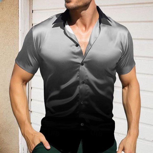 Men's Shirt Satin Shirt Dress Shirt Button Up Shirt Vacation Daily Black Red Blue Purple Short Sleeve Turndown Summer Spring Clothing Apparel Print