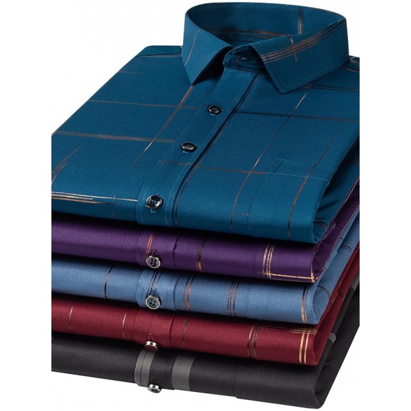 Men's Dress Shirt Non Iron Shirt Wedding Work Black / Red Black / Gray Sea Blue Black Long Sleeve Square Neck Summer Clothing Apparel Print