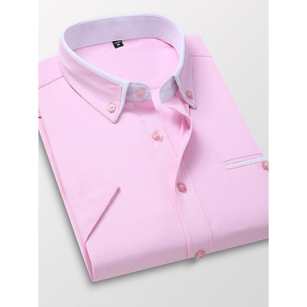 Men's Dress Shirt Button Down Shirt Non Iron Shirt Collared Shirt Plain Wedding Work Light Pink White Red Khaki Short Sleeve Collar All Seasons Clothing Apparel