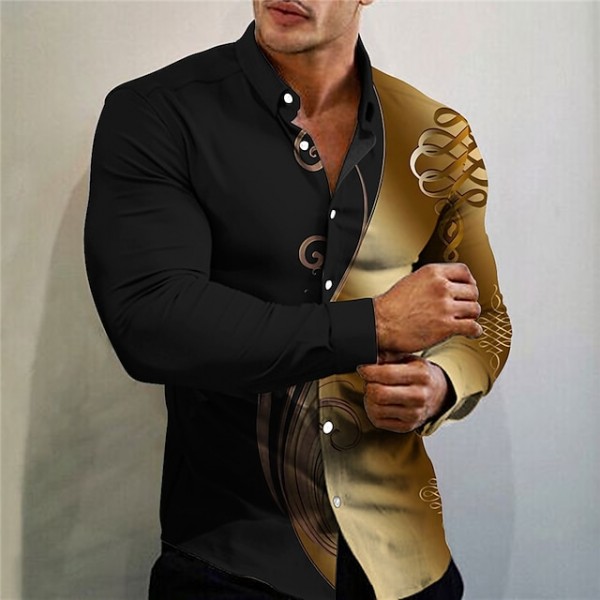 Men's Shirt Dress Shirt Outdoor Casual Red Blue Gold Gray Long Sleeve Turndown Fall & Winter Clothing Apparel Print