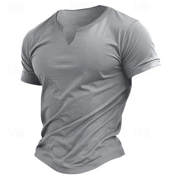 Men's Cotton Blend T-Shirt Short Sleeve V Neck Summer Plain Fashion Classic Comfortable V Neck Street Casual Sports Light Blue Dark Brown Black Top Tee for Men