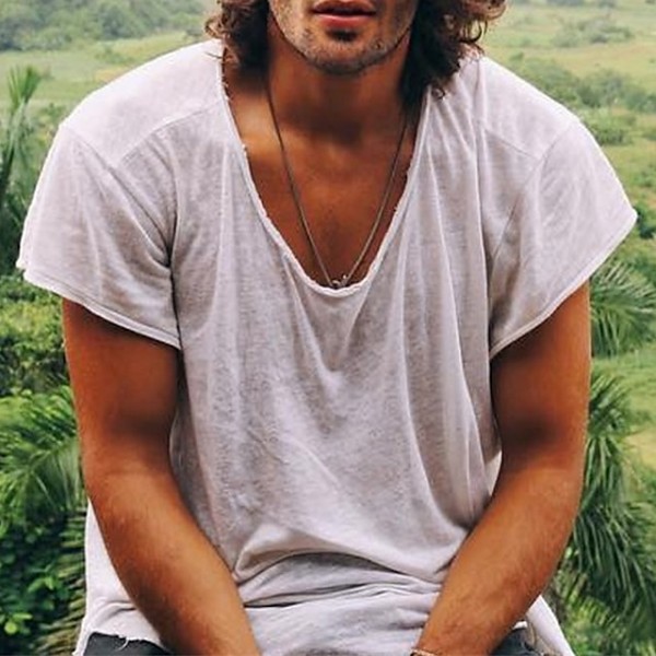 100% Cotton Men's Casual T Shirt Plain Crew Neck  Summer Tee Street Holiday Short Sleeve Raw Edges Fashion Casual Comfortable Top Tee