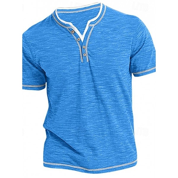 Men's T shirt Tee Henley Shirt Tee Top Plain Henley Street Vacation Short Sleeves Clothing Apparel Fashion Designer Basic