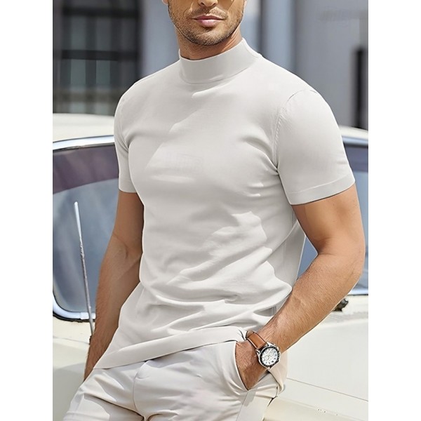 Men's T Shirt Tee Top Mock Turtleneck Short Sleeves Turtleneck Summer Plain Designer Basic Modern Contemporary Vacation Street Going out Wine Black White Top Tee for Men
