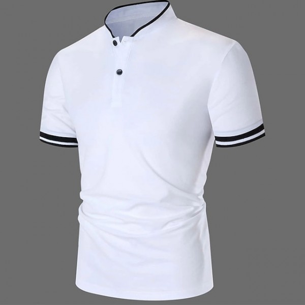 Men's Polo Shirt Collarless Golf Shirts Casual Holiday Stand Collar Short Sleeve Fashion Basic Plain Button Summer Regular Fit Black White Burgundy Polo Shirt