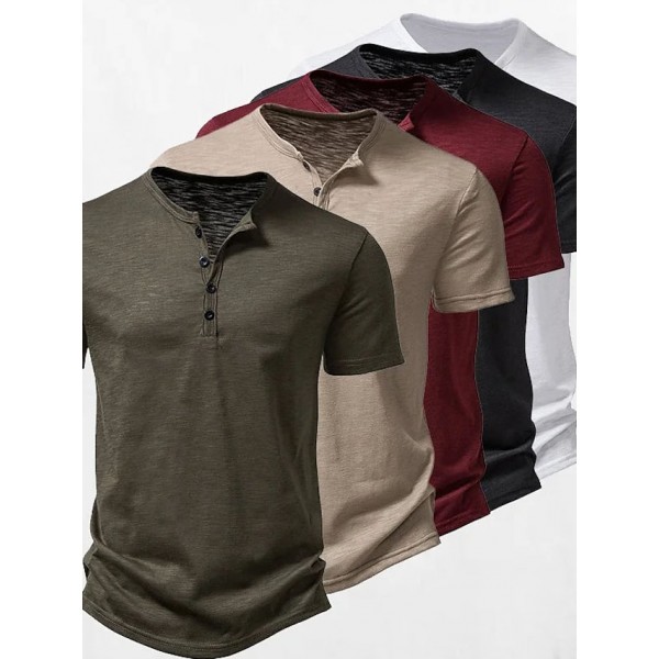 Men's T shirt Tee Henley Shirt Tee Top Plain Henley Street Vacation Short Sleeves Button Clothing Apparel Designer Basic Modern Contemporary
