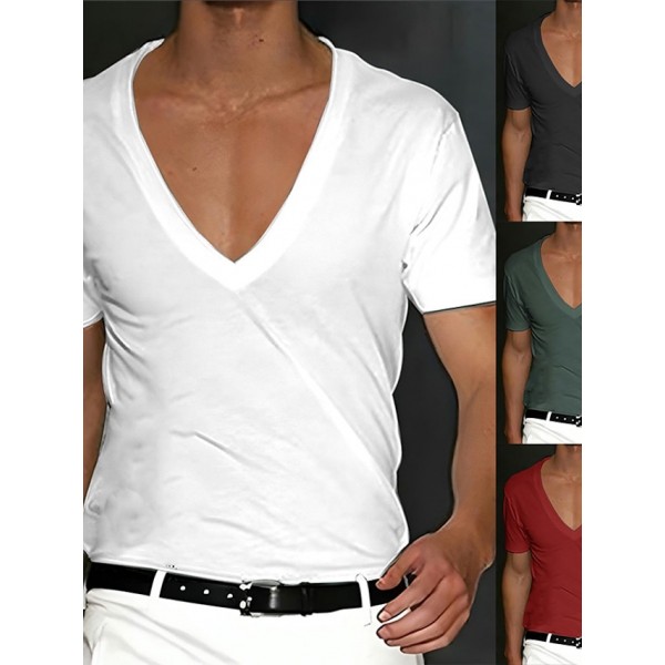 Men's T Shirt Tee Top Short Sleeves V Neck Summer Plain Designer Basic Modern Contemporary Classic Style Vacation Street Going out Black White Red Top Tee for Men