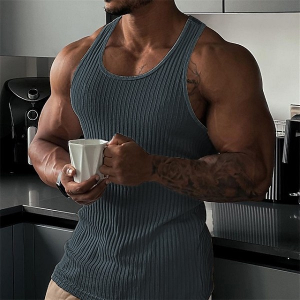 Men's Tank Top Vest Top Undershirt Sleeveless Shirt Sleeveless Crew Neck Summer Plain Fashion Designer Muscle Outdoor Going out Gym Black White Navy Blue Top Tee for Men