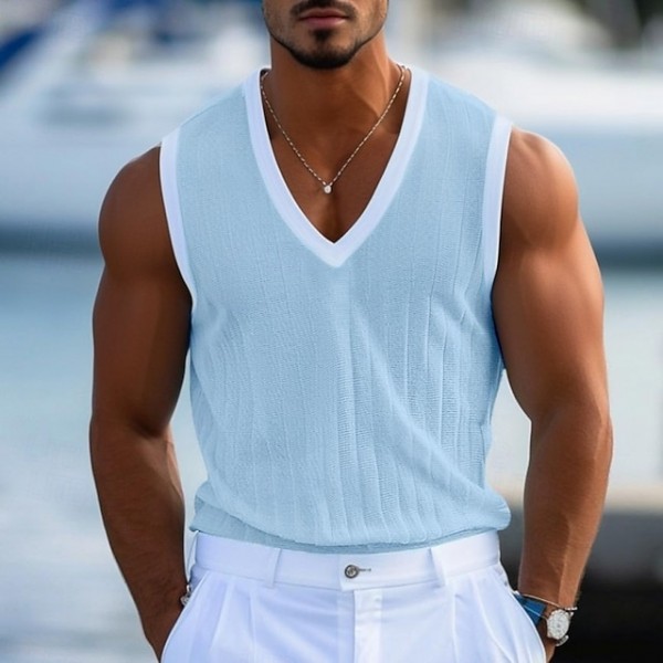 Men's Tank Top Vest Sleeveless Shirt Sleeveless V Neck Summer Plain Fashion Classic Comfortable Street Casual Holiday White Blue Brown Top Tee for Men
