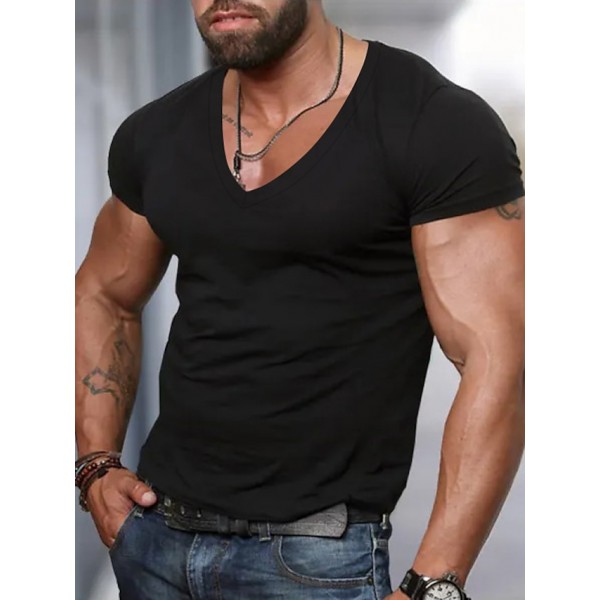 Men's T Shirt Tee Top Short Sleeves V Neck Summer Plain Designer Basic Modern Contemporary Vacation Street Going out Black White Red Top Tee for Men