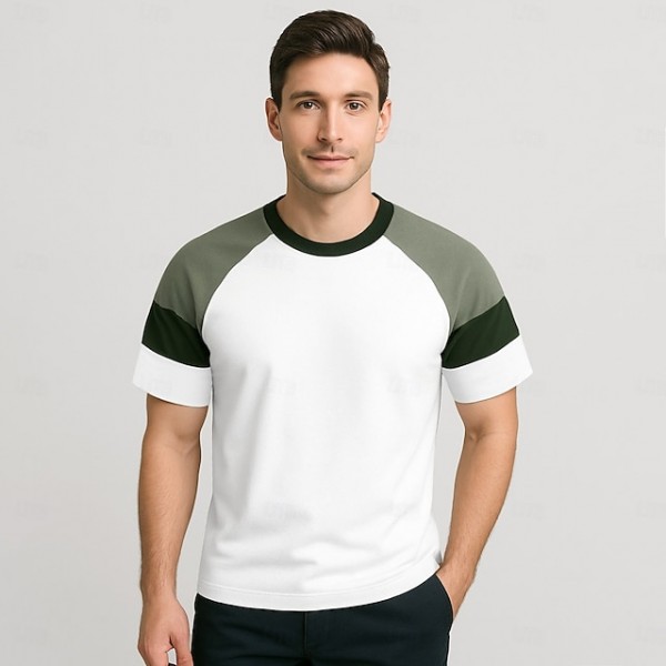 Men's T Shirt Short Sleeve Crew Neck Summer Spring Solid Color Color Block Elegant Neutral Daily Crewneck Color Block School Training Outdoor Blue Green Purple Top Tee for Men