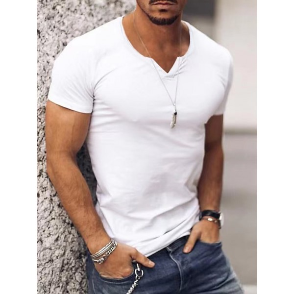 Men's T Shirt Short Sleeves V Neck Summer Plain Streetwear Stylish Modern Style Vacation Going out Casual Daily Black White Pink Top Tee for Men
