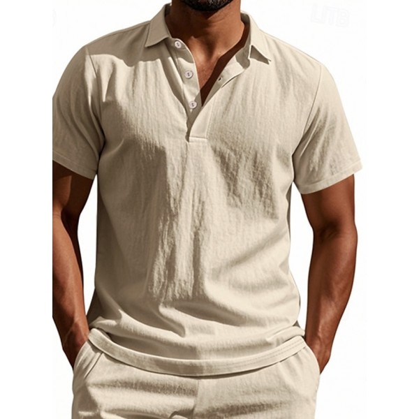 Men's Polo Golf Shirt Business Casual Classic Short Sleeve Fashion Solid Color Buttons Pocket Summer Spring Regular Fit Black White Navy Blue Green Khaki Light Blue Polo