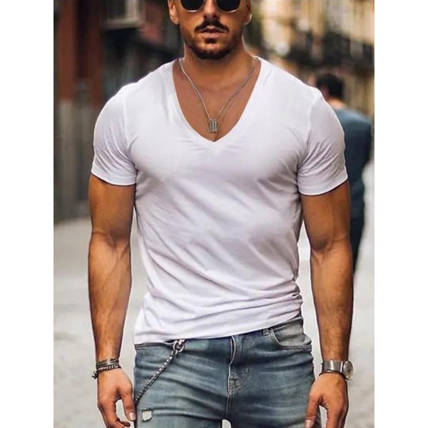 Men's T Shirt Tee Top Short Sleeves V Neck Summer Plain Designer Basic Modern Contemporary Classic Style Vacation Street Going out Black White Pink Top Tee for Men