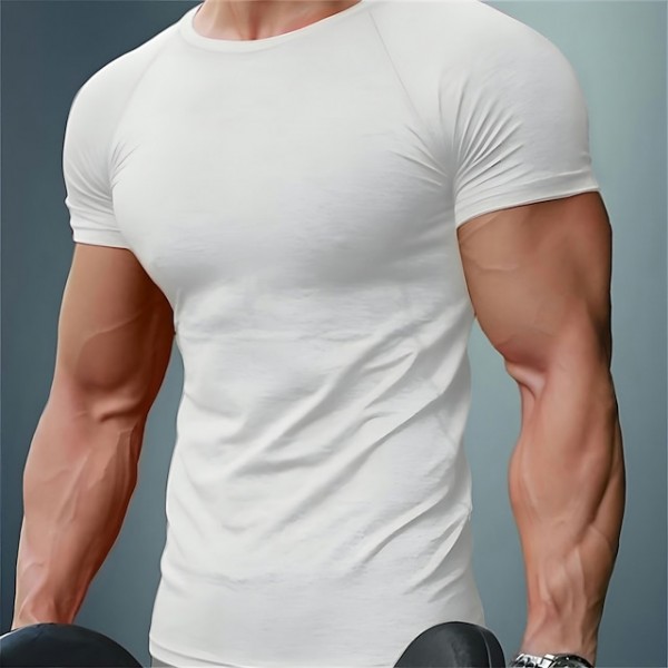 Men's T Shirt Muscle Shirt Moisture Wicking Shirts Short Sleeve Crew Neck Summer Plain Sports Fashion Lightweight Vacation Casual Holiday Red black Black White Top Tee for Men
