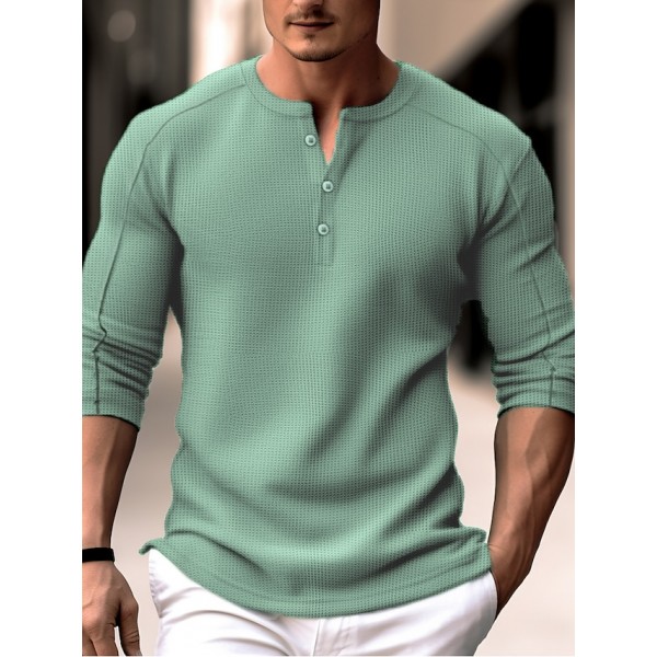 Men's Waffle Henley Shirt Henley Shirt Tee Top Long Sleeve Shirt Plain Henley Street Vacation Long Sleeve Clothing Apparel Fashion Designer Basic