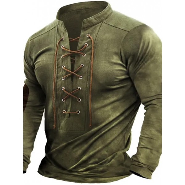 Men's Henley Shirt Tee Top Long Sleeve Shirt Color Block Henley Street Vacation Long Sleeve Lace up Clothing Apparel Fashion Designer Basic Blue