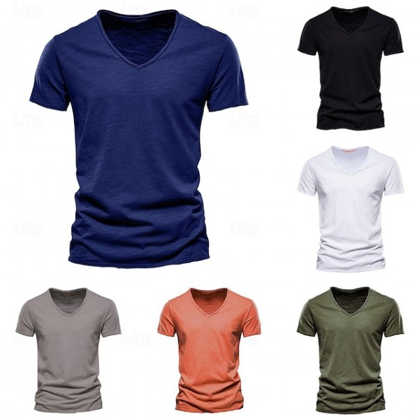 Men's T Shirt Moisture Wicking Shirts Short Sleeve V Neck Plain Sports Basic Casual Casual Navy Denim Blue Black Top Tee for Men