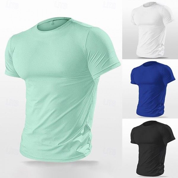 Men's Tee Short Sleeve Shirt Tee Top Short Sleeve Crewneck Spring &  Fall Solid / Plain Color Fashion Designer Quick Dry Vacation Street Going out Black White Light Green Top Tee for Men