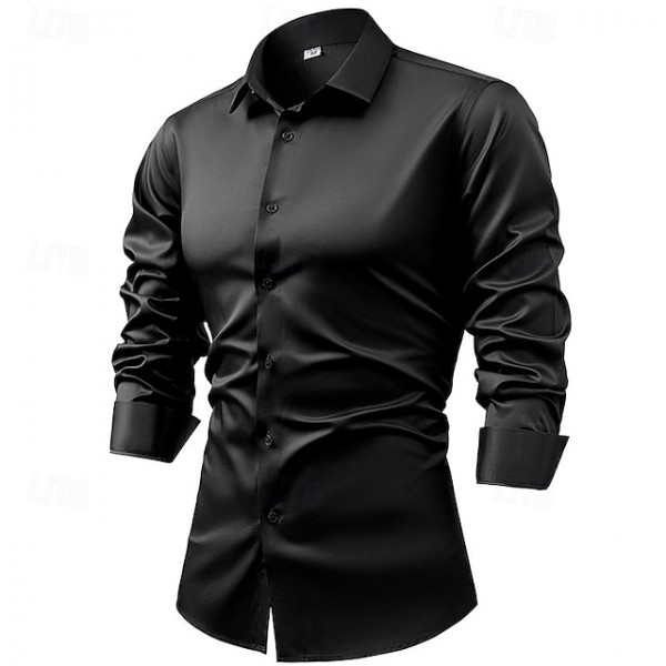Men's Shirt Satin Shirt Casual Shirt Button Up Shirt Plain Wedding Vacation Black Red Royal Blue Green Long Sleeve Collar Fall Spring & Summer Clothing Apparel