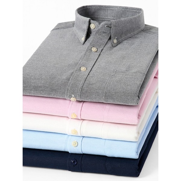 Men's Shirt Shirt Jacket Plain Outdoor Daily Wear Light Blue Black White Pink Long Sleeve Lapel Fall / Winter Clothing Apparel Front Pocket