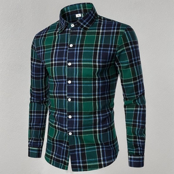 Men's Shirt Dress Shirt Button Up Shirt Plaid Wedding Party Light Yellow Black Red Green Long Sleeve Lapel Spring &  Fall Clothing Apparel