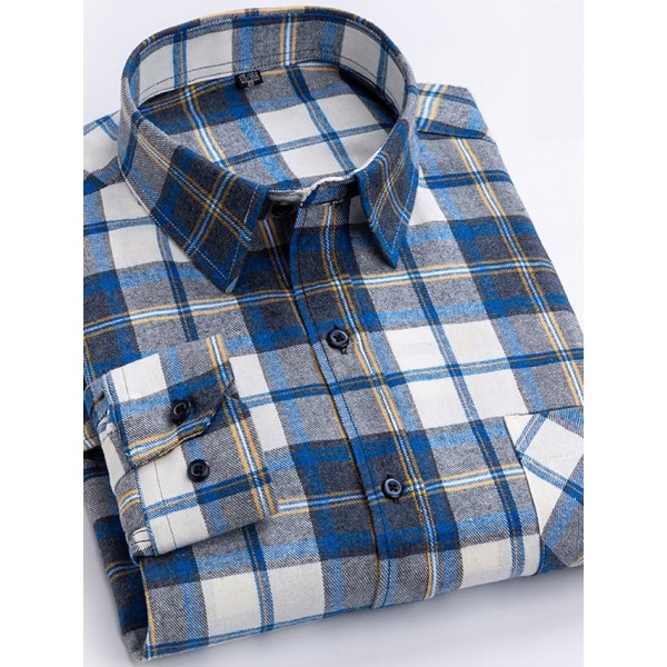 Men's Shirt Casual Shirt Plaid Shirt Button Up Shirt Plaid / Check Outdoor Daily Wear Yellow Royal Blue Blue Sky Blue Long Sleeve Lapel Fall & Winter Clothing Apparel Front Pocket