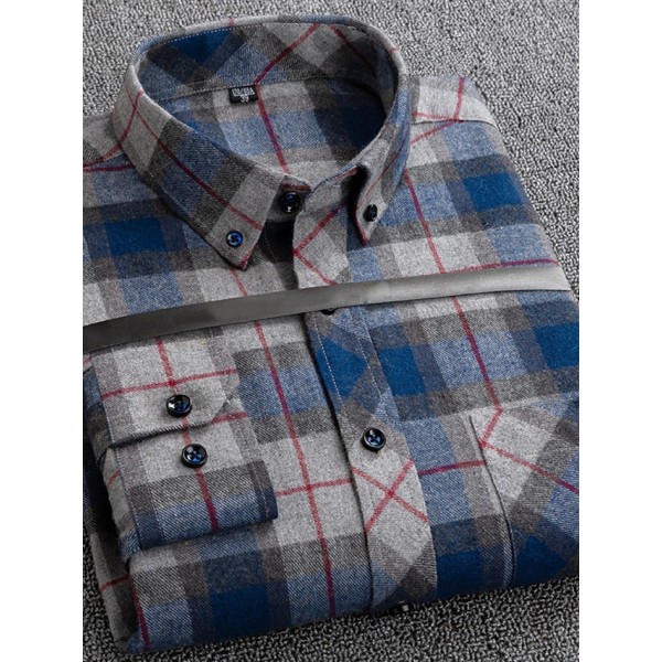 Men's Shirt Casual Shirt Plaid Shirt Button Up Shirt Plaid / Check Outdoor Daily Wear Red Blue Brown Dark Blue Long Sleeve Lapel Fall & Winter Clothing Apparel Front Pocket