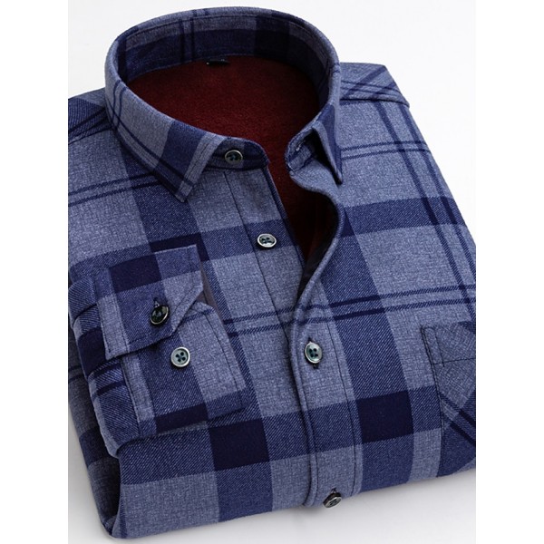 Men's Shacket Plaid / Striped / Chevron / Round Vacation New Year Black Dark Red Yellow Blue Long Sleeve Classic Collar Fall / Winter Clothing Apparel Print