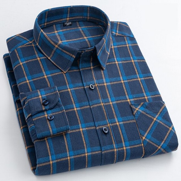 Men's Shirt Casual Shirt Plaid Shirt Button Up Shirt Plaid / Check Outdoor Daily Wear Navy Blue Royal Blue Blue Sky Blue Long Sleeve Lapel Fall & Winter Clothing Apparel Front Pocket