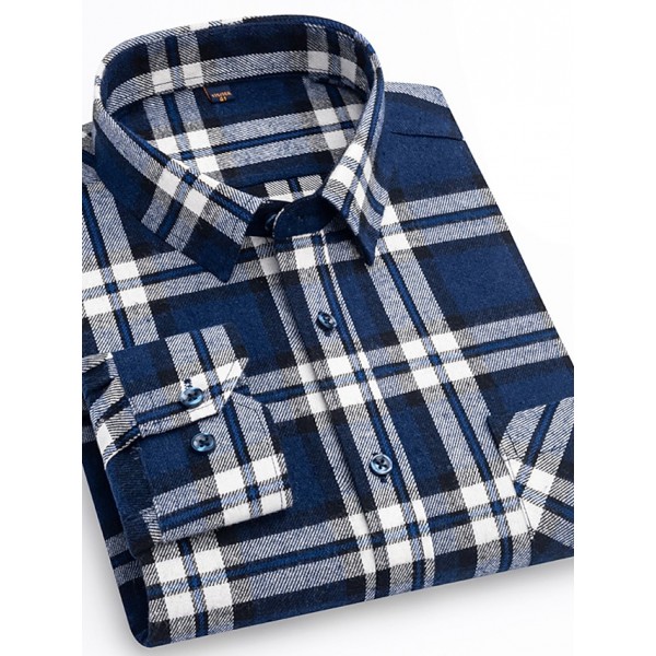 Men's Shirt Casual Shirt Plaid Shirt Button Up Shirt Plaid / Check Outdoor Daily Wear Red Navy Blue Royal Blue Dark Green Long Sleeve Lapel Fall & Winter Clothing Apparel Front Pocket