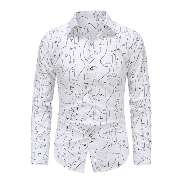 Men's Graphic Shirt Long Sleeve Shirt Classic Collar Casual Daily White Clothing Apparel Simple