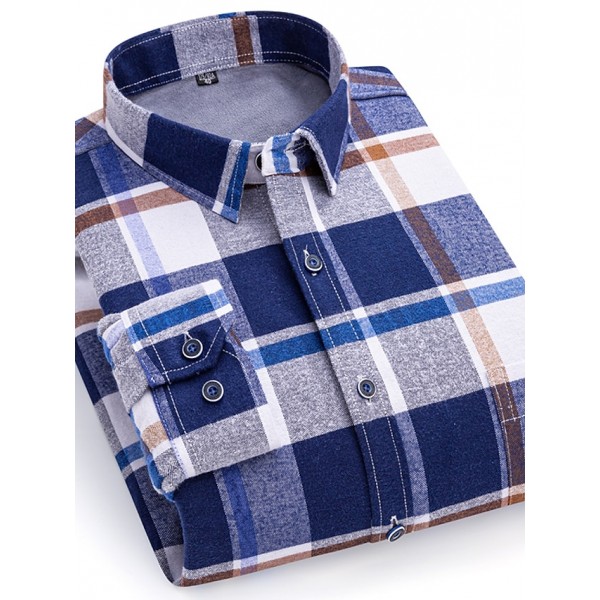 Men's Shacket Plaid / Striped / Chevron / Round Vacation New Year Light Blue Navy blue+white Yellow Red Long Sleeve Classic Collar Fall / Winter Clothing Apparel Print