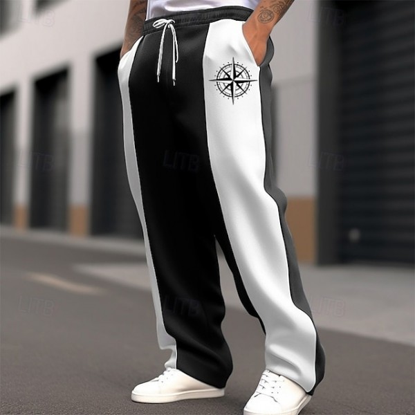 Men's Sweatpants Trousers Straight Leg Sweatpants Pocket Drawstring Elastic Waist Graphic Color Block Comfort Christmas Sports Outdoor Fashion Casual Black Dark Blue Micro-elastic