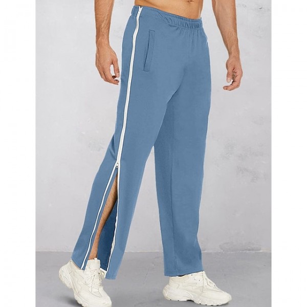 Men's Sweatpants Joggers Tear Away Pants Trousers Straight Leg Sweatpants Zipper Drawstring Elastic Waist Color Block Comfort Breathable Casual Daily Holiday Sports Fashion Black Blue Micro-elastic