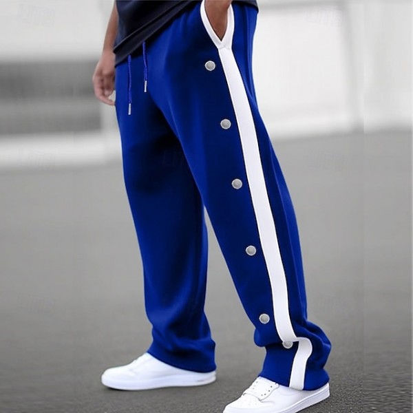 Men's Sweatpants Wide Leg Sweatpants Joggers Trousers Straight Leg Sweatpants Drawstring Elastic Waist Side Button Plain Comfort Breathable Outdoor Daily Going out Fashion Casual Black White