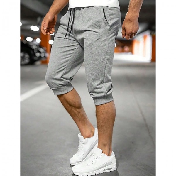 Men's Sweatpants Joggers Capri Pants Drawstring Elastic Waist Plain Comfort Breathable Outdoor Daily Going out Fashion Casual Black Light Grey