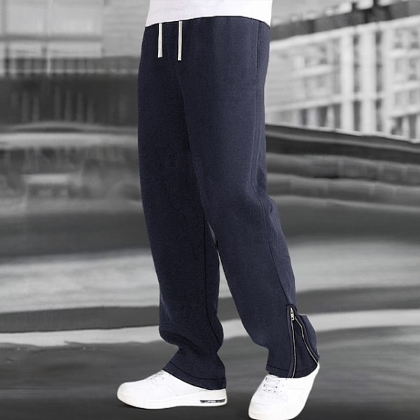 Men's Sweatpants Joggers Trousers Straight Leg Sweatpants Flared Sweatpants Drawstring Elastic Waist Zip Leg Plain Comfort Warm Full Length Outdoor Casual Daily Fashion Streetwear Black Blue