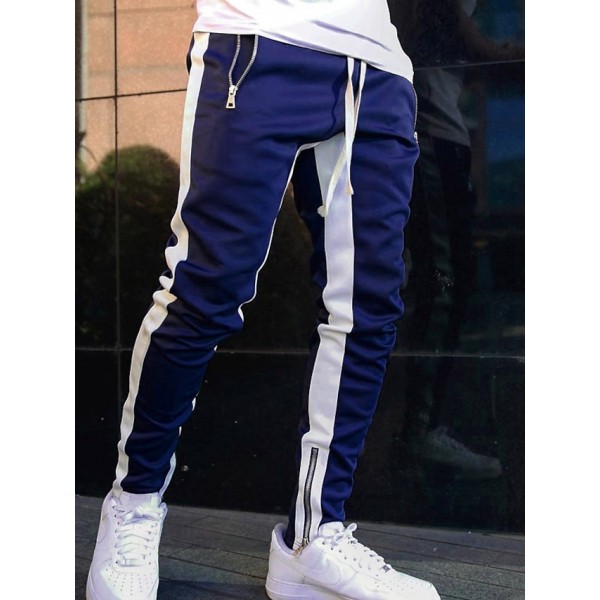 Men's Sweatpants Joggers Tapered pants Trousers Drawstring Elastic Waist Zipper Pocket Color Block Comfort Casual Daily Holiday Sports Stylish Black-White White & Blue Micro-elastic